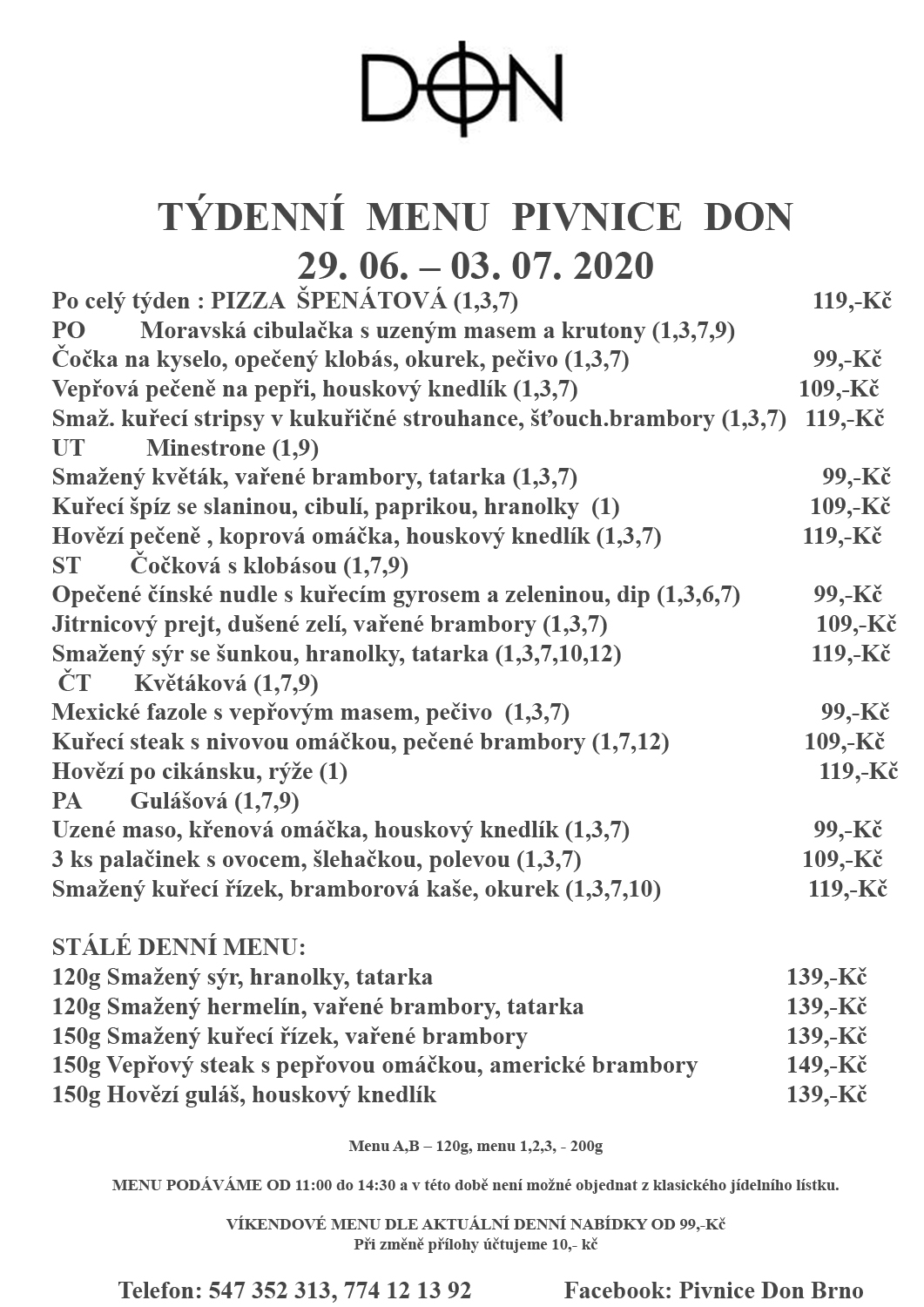 Týdenní Menu – Restaurace a Pivnice DOn